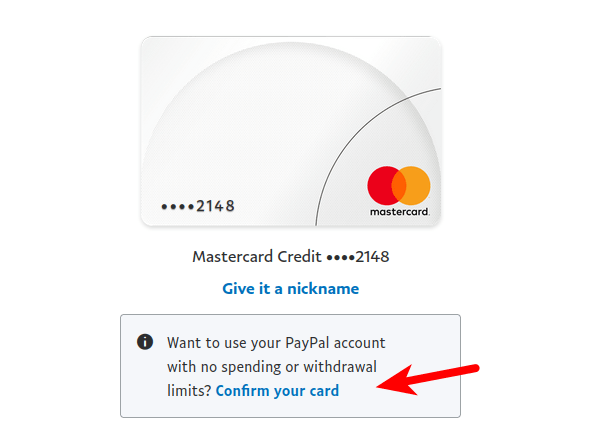 paypal confirm card